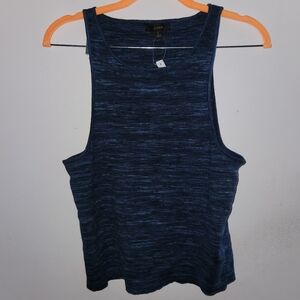 J.Crew Space-dyed Racerback Sweater Tank Large Linen Cotton Navy Blue